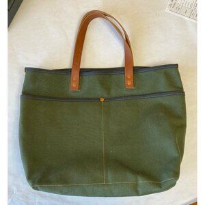 48 North Green Canvas Tote Bag With Leather Handles